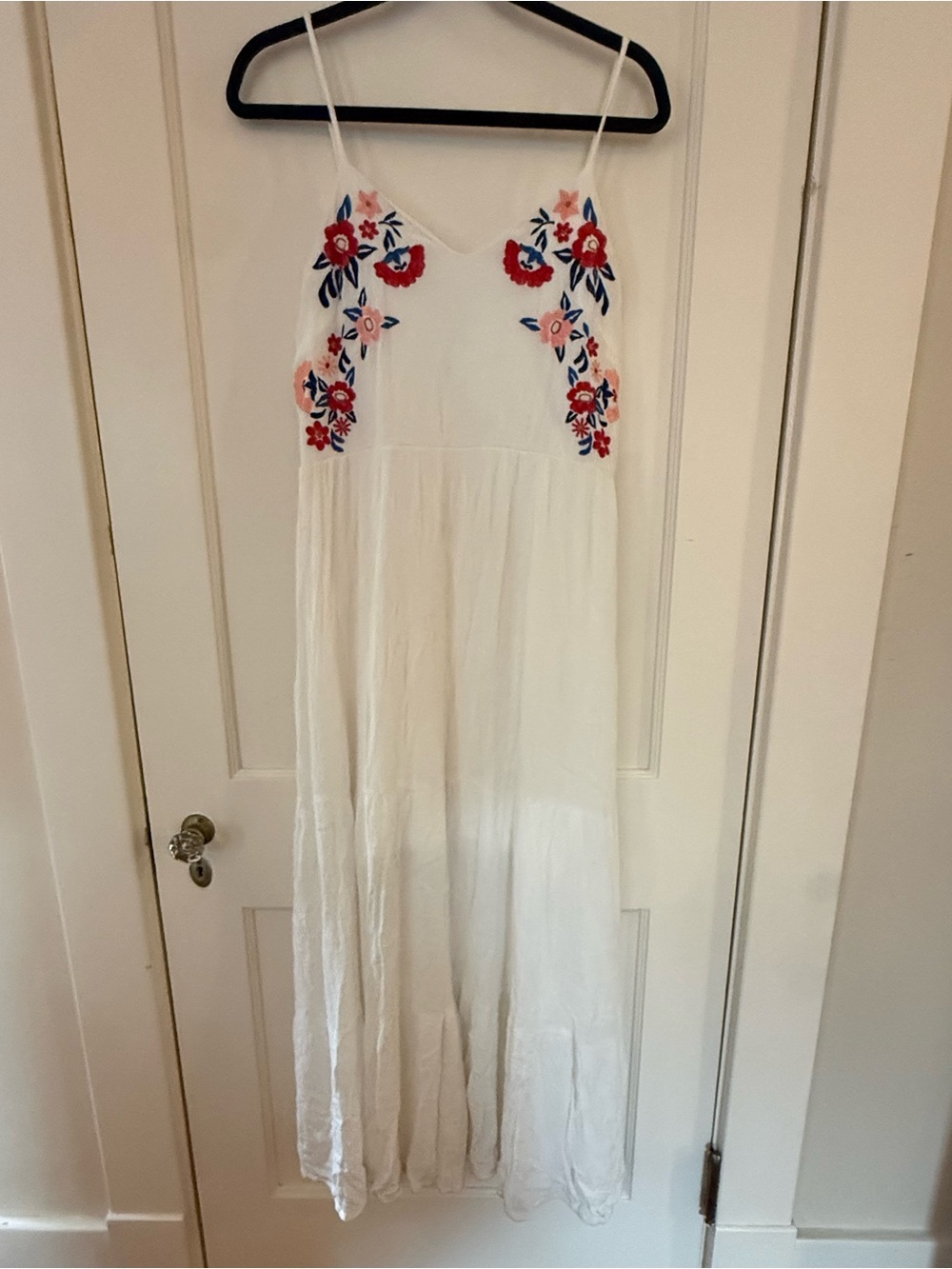 Xhilaration White Maxi Dress with Red & Pink Floral Embroidery
